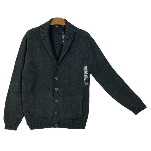 New CLAIBORNE Cardigan Men XXL Charcoal-Gray Shawl-Neck 2-Pocket Long-Sleeve